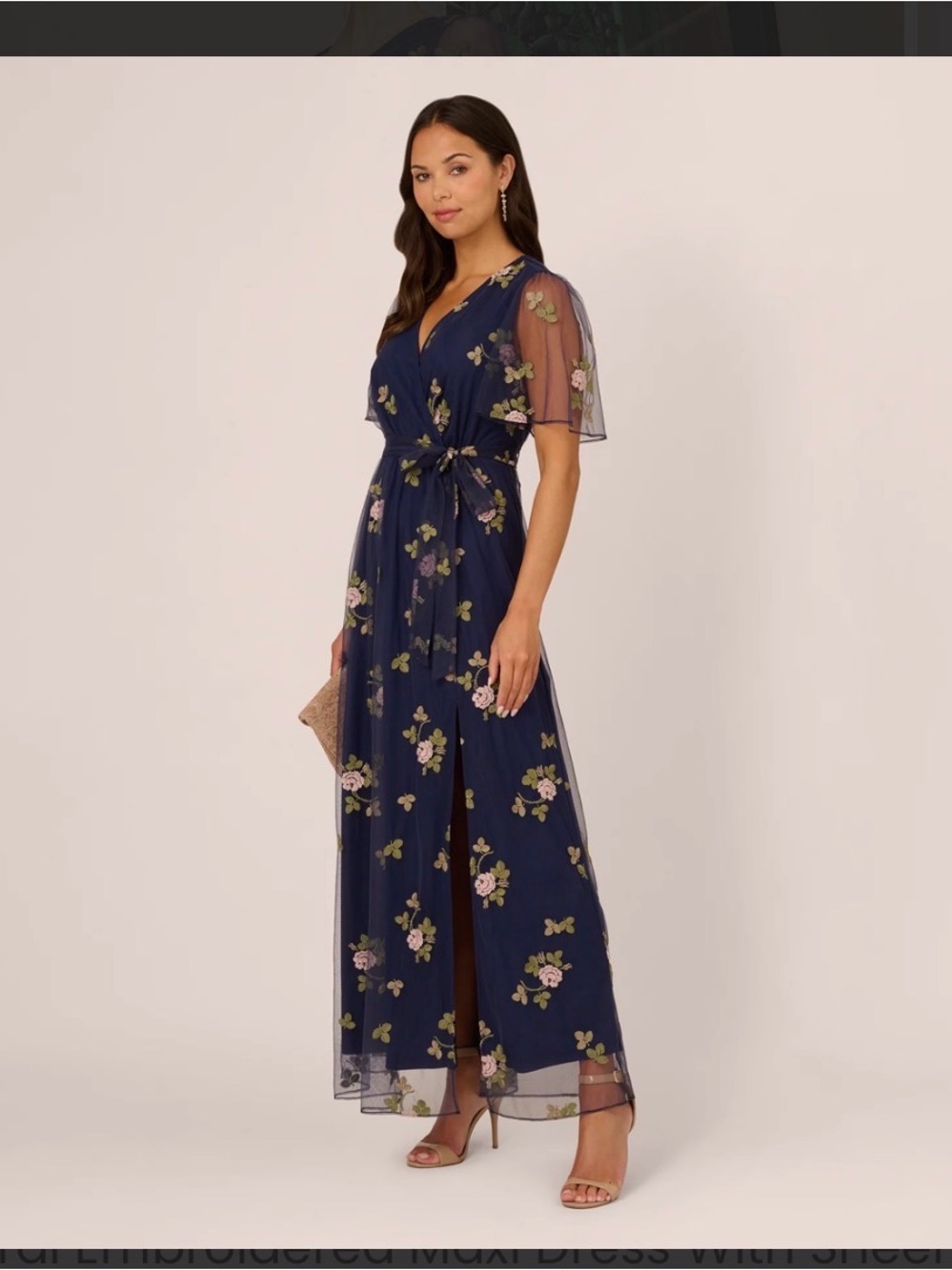 Adrianna Papell NWT Size M Navy Floral Embroidered Tulle Dress GALA MOB Garden
